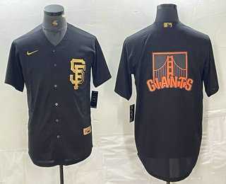Mens San Francisco Giants Team Big Logo Black Gold Cool Base Stitched Baseball Jersey